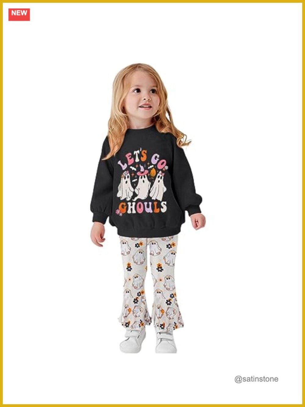 Toddler Girl Halloween Outfit Let's Go Ghouls Sweatshirt Flared Pants Set